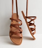 New Look Tan Leather Multi Strap Tie Sandals